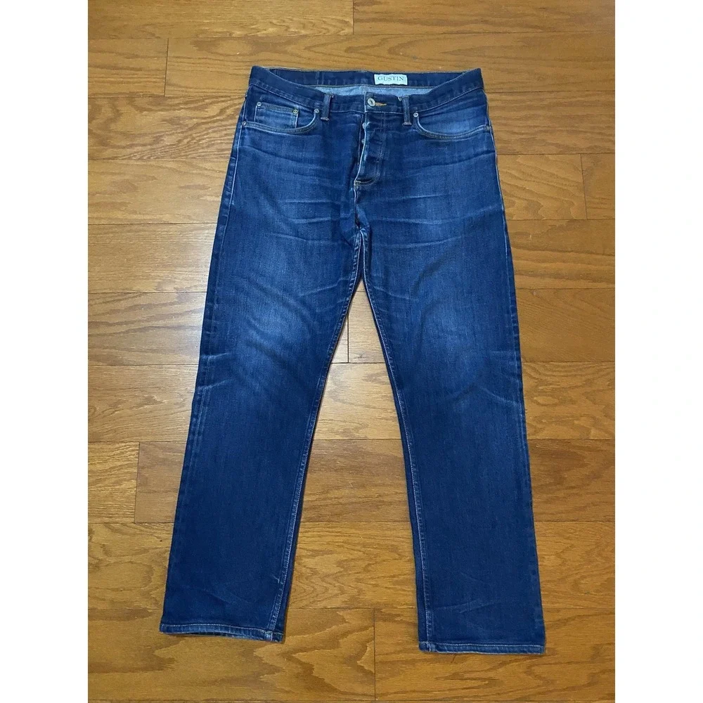 Gustin Selvedge Denim Jeans California Raw Button Fly Straight Men 35 *ReadFlaws